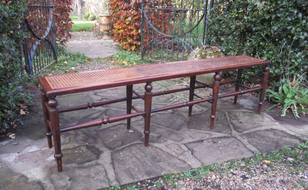 LONG CANED WINDOW SEAT HALL BENCH c1880 View III
