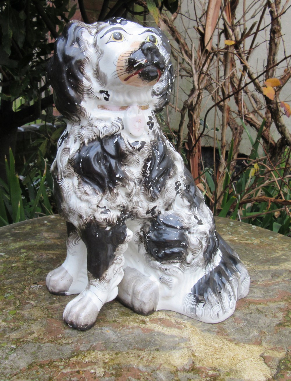 RARE LARGE STAFFORDSHIRE BLACK AND WHITE DOG c1850 View IX