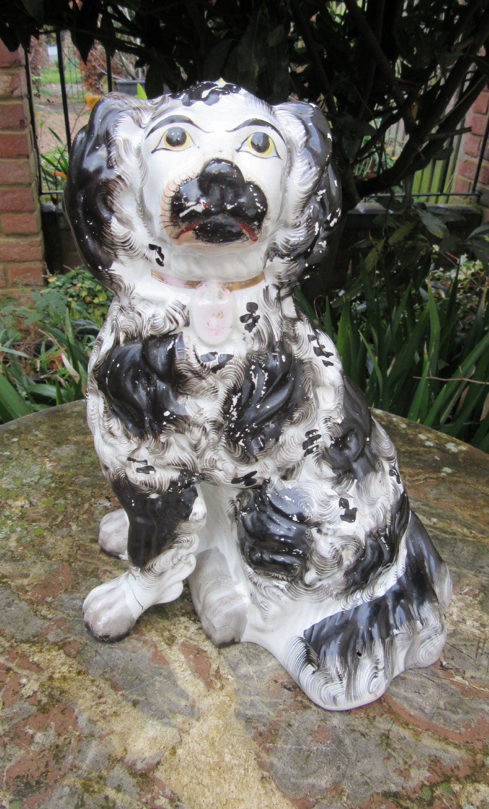 RARE LARGE STAFFORDSHIRE BLACK AND WHITE DOG c1850 View X