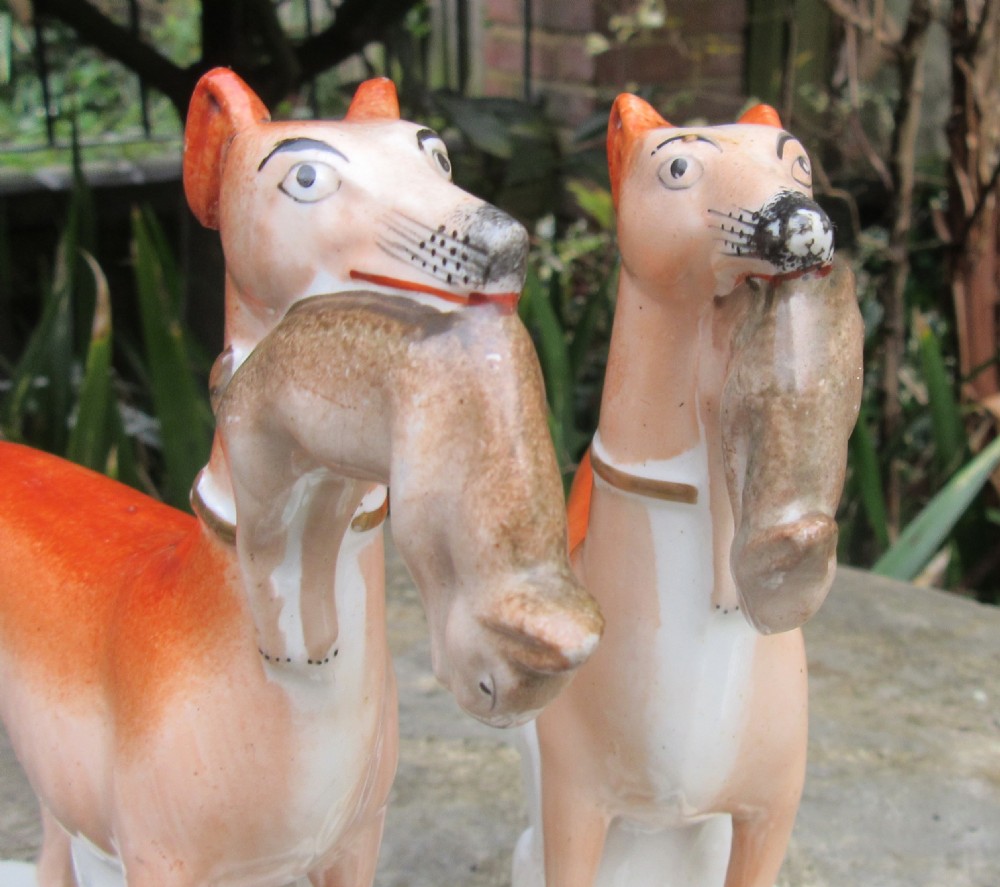 PAIR OF VICTORIAN STAFFORDSHIRE GREYHOUNDS c1860 View II