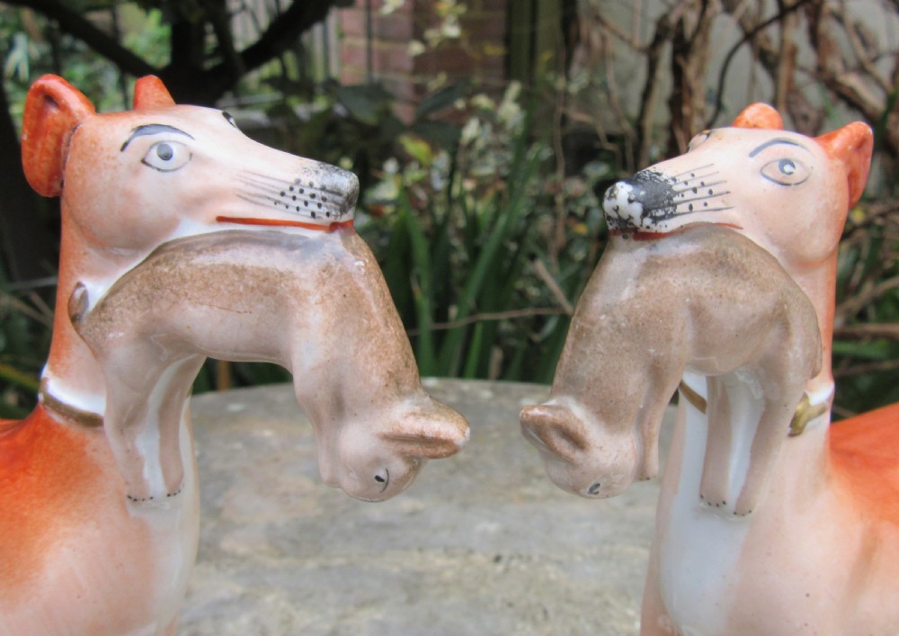 PAIR OF VICTORIAN STAFFORDSHIRE GREYHOUNDS c1860 View III