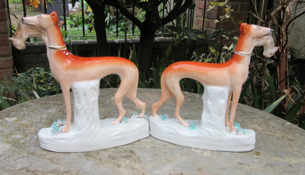 PAIR OF VICTORIAN STAFFORDSHIRE GREYHOUNDS c1860 View V