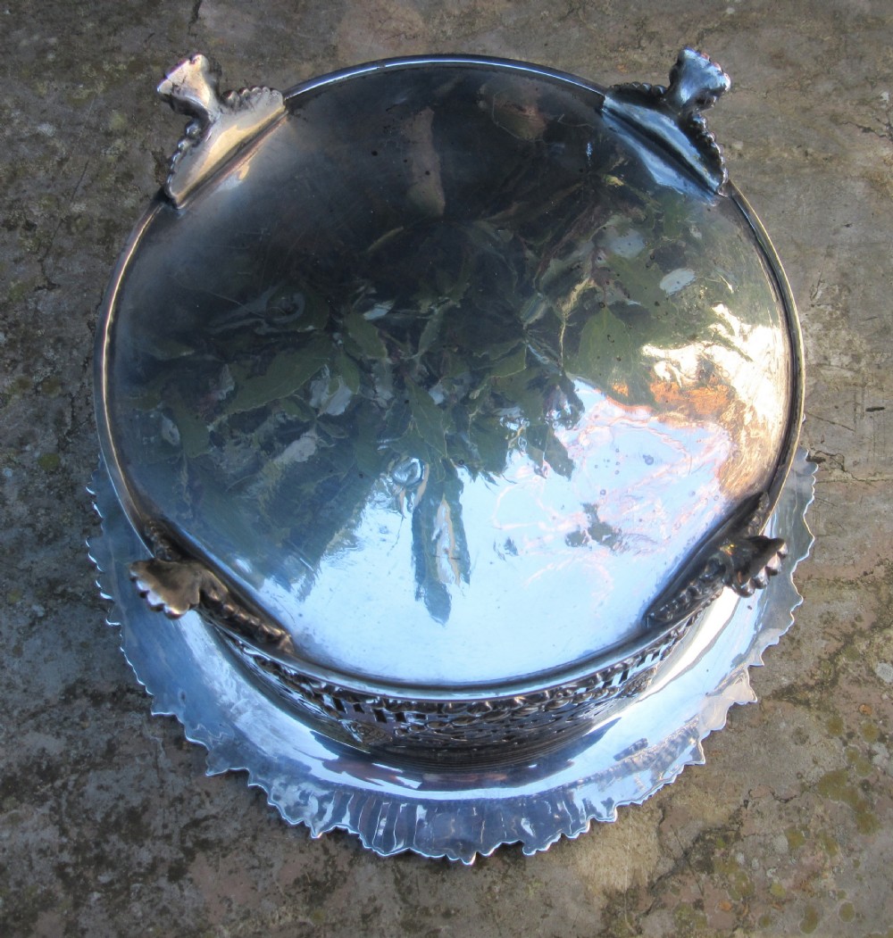 VERY LARGE SILVER PLATE ON COPPER COASTER c1880 View IV
