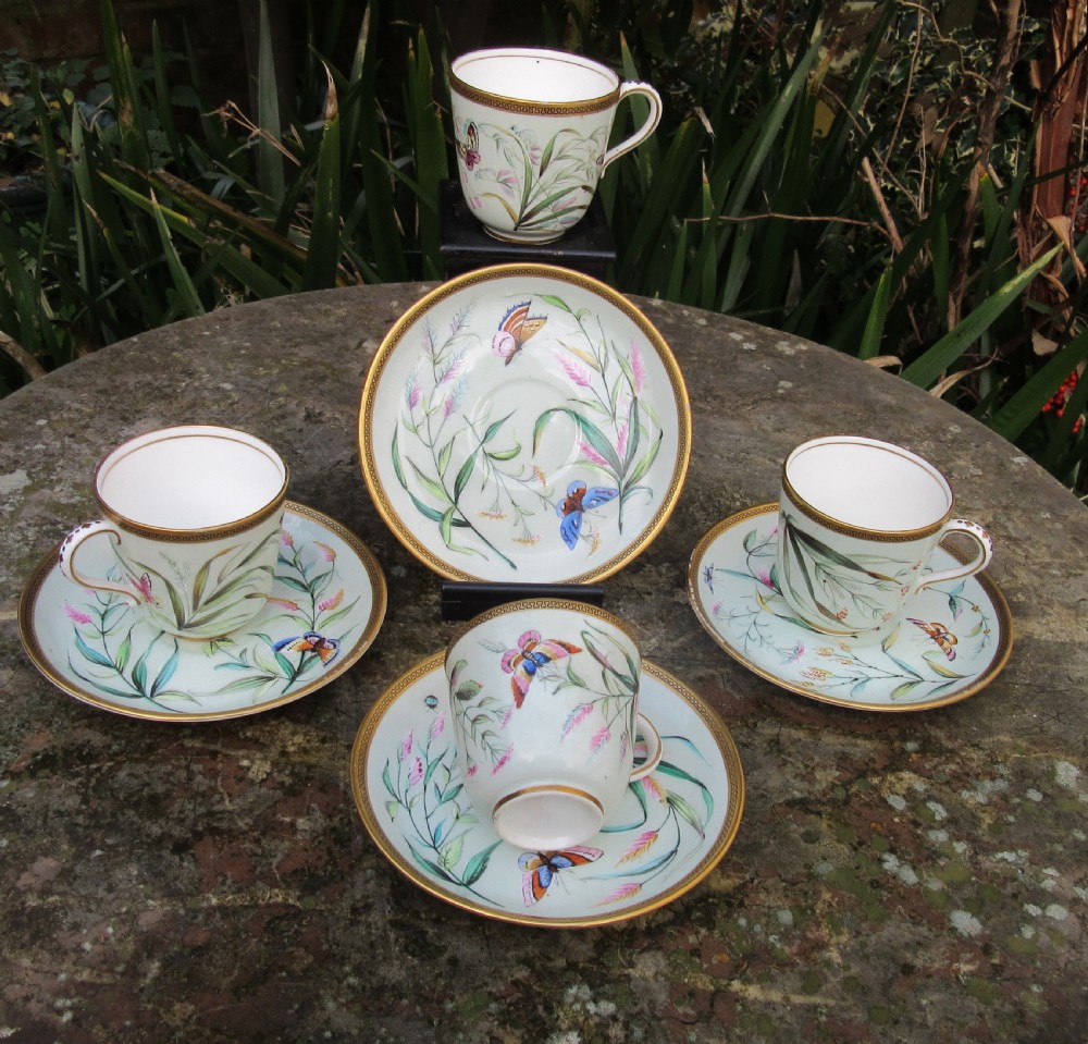 ENGLISH HAND-DECORATED BUTTERFLY TEA SET c1860 View VI