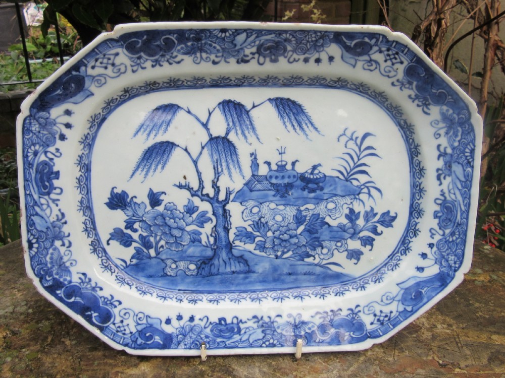 CHINESE NANKING BLUE & WHITE PORCELAIN SERVING PLATE c1800