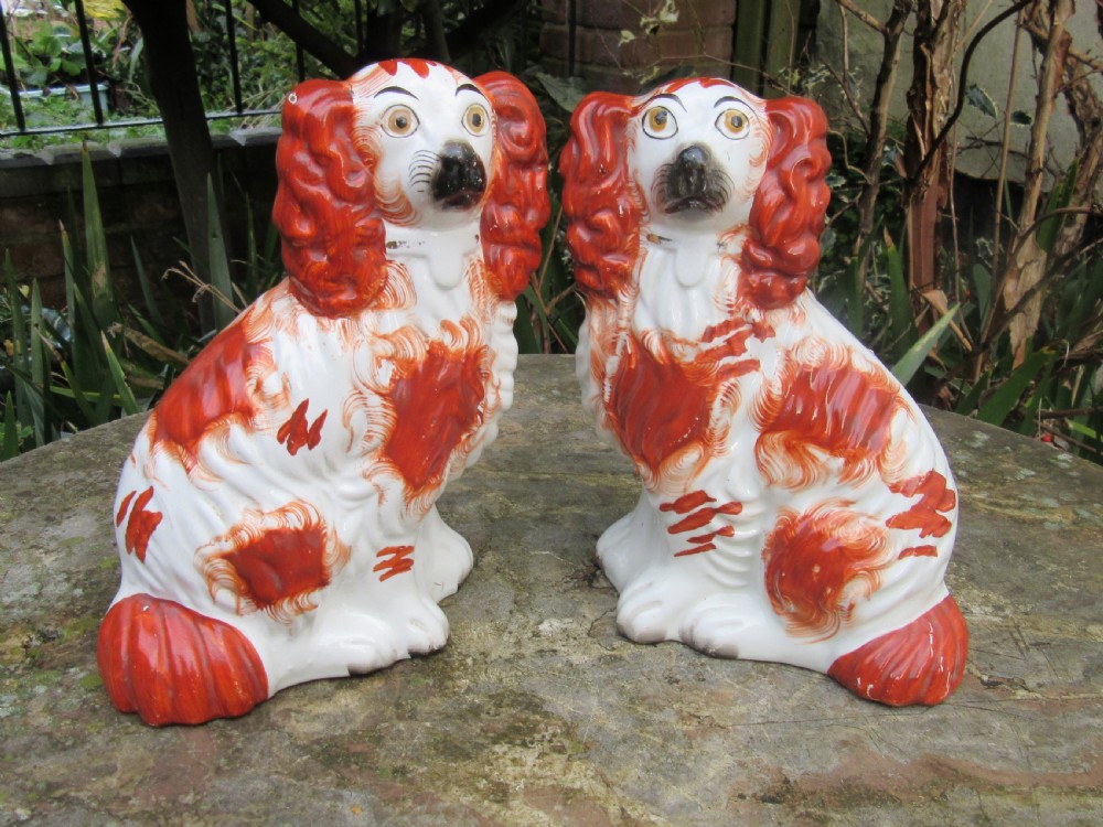 PAIR OF RED & WHITE STAFFORDSHIRE DOGS Size 4 c1880