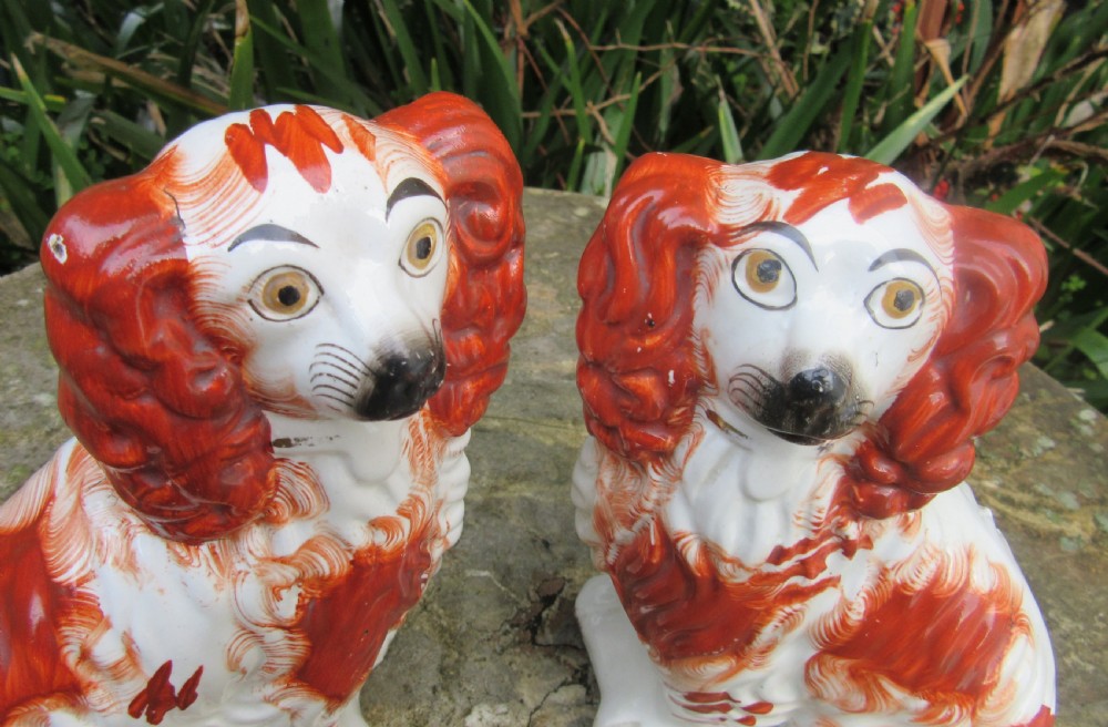 PAIR OF RED & WHITE STAFFORDSHIRE DOGS Size 4 c1880 View III
