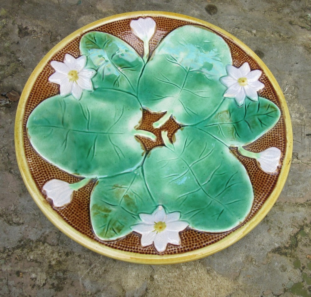 FINE VICTORIAN MAJOLICA WATER LILY JARDINIERE AND STAND View IV