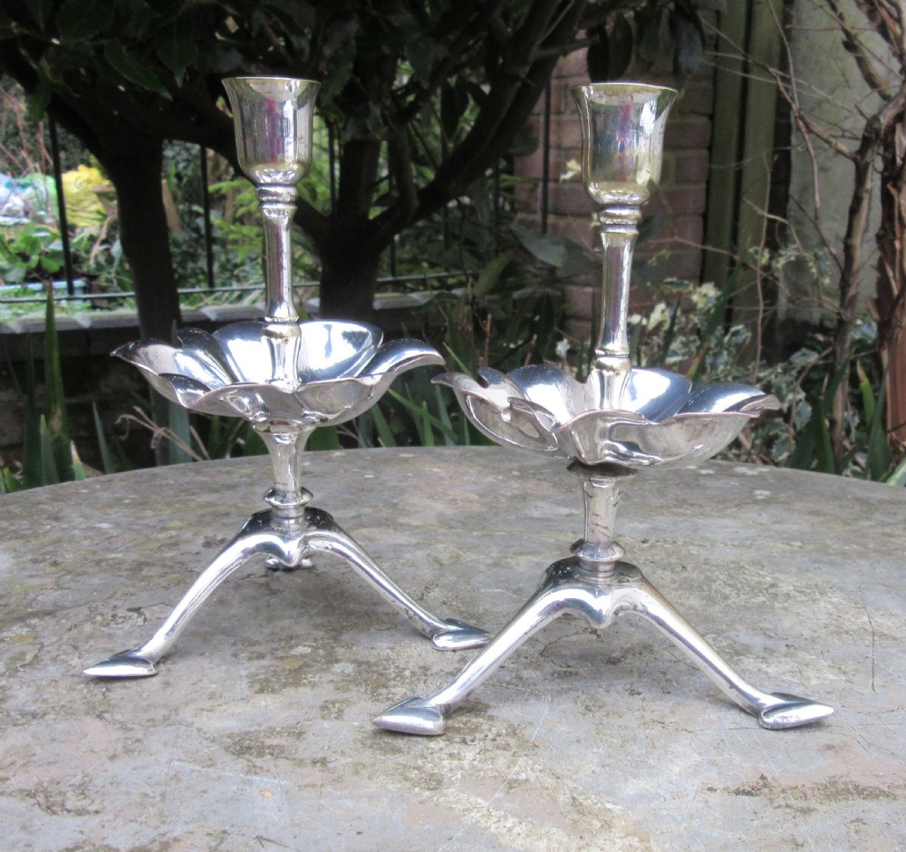 PAIR OF W.A.S. BENSON ELECTROPLATED CANDLESTICKS