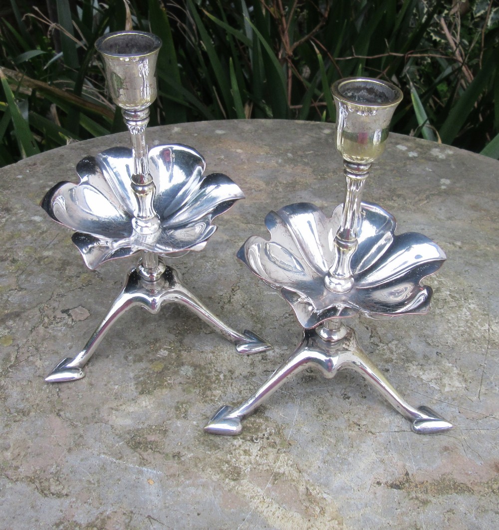 PAIR OF W.A.S. BENSON ELECTROPLATED CANDLESTICKS View II