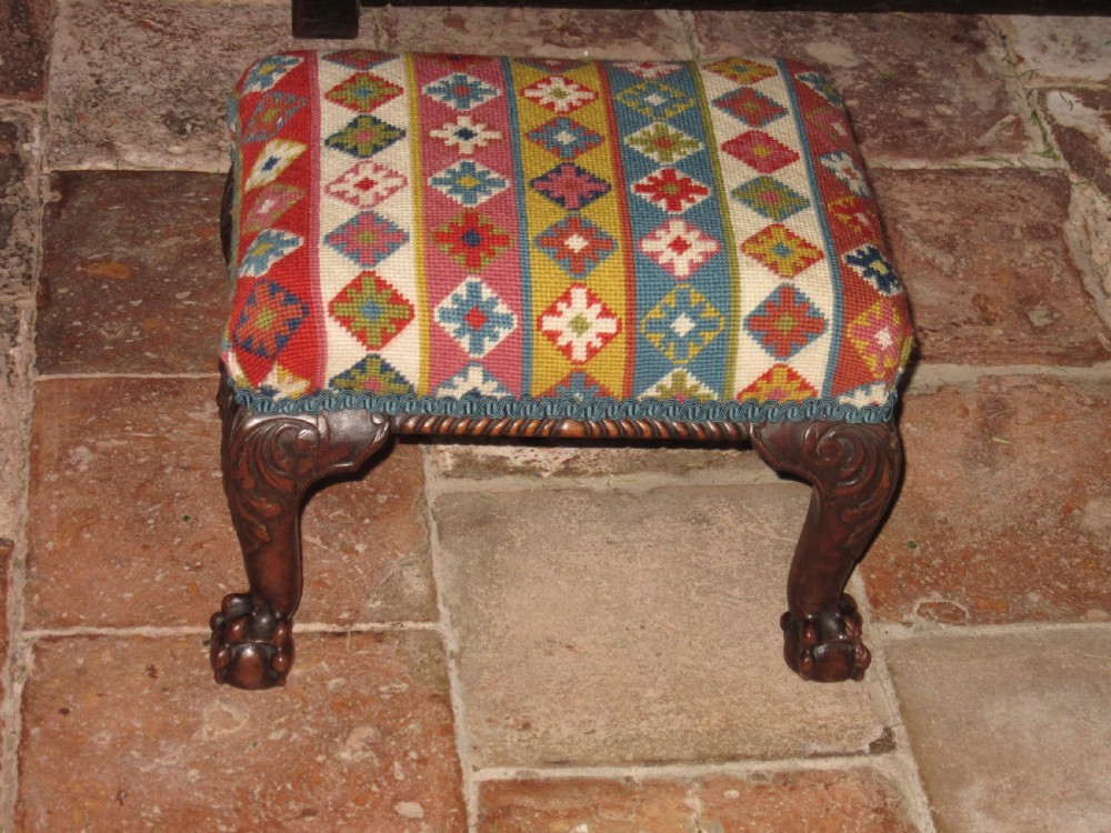 MAHOGANY BALL & CLAW RAISED FOOT STOOL c1900 View II