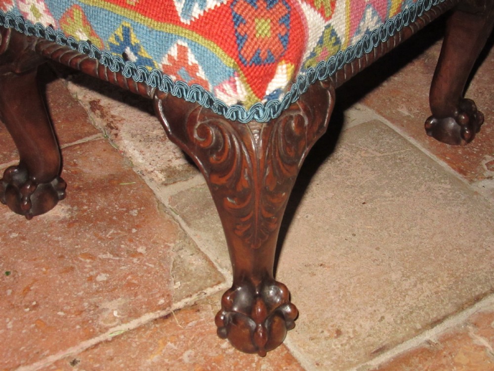 MAHOGANY BALL & CLAW RAISED FOOT STOOL c1900 View III