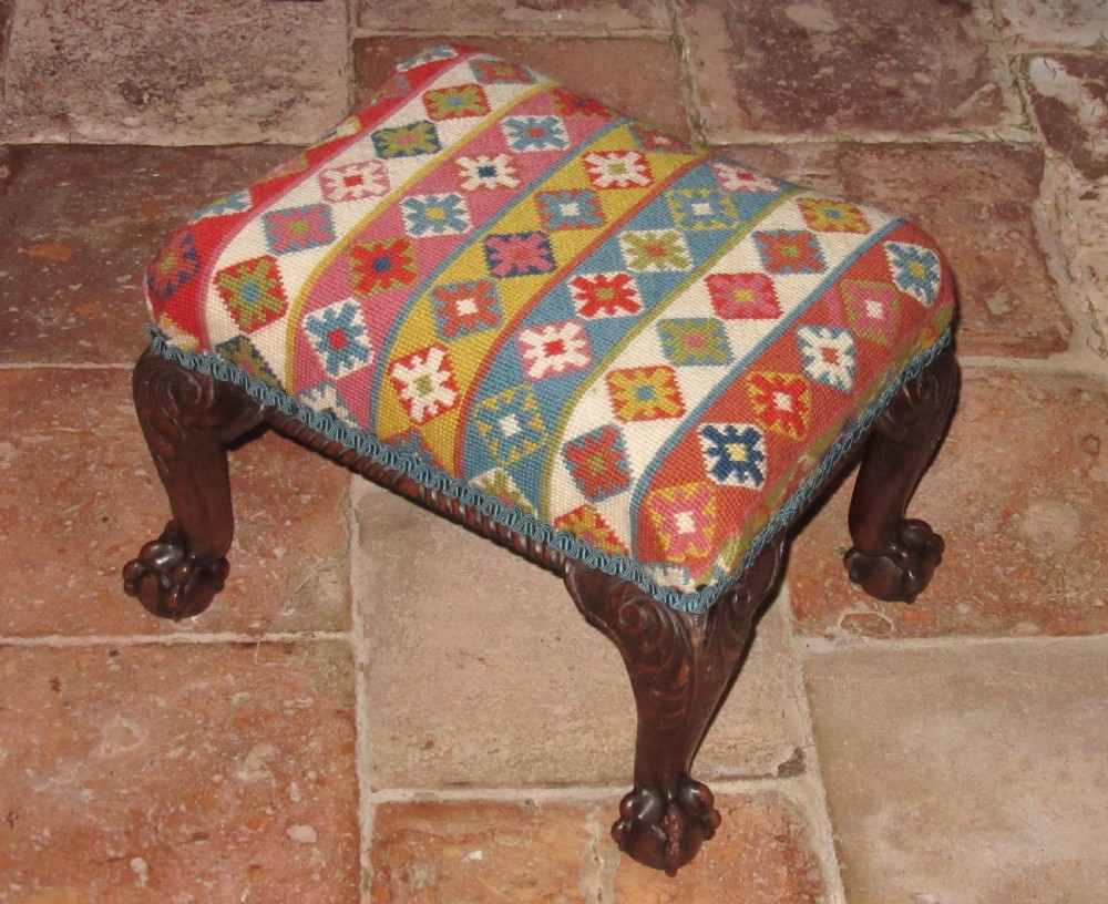 MAHOGANY BALL & CLAW RAISED FOOT STOOL c1900 View IV