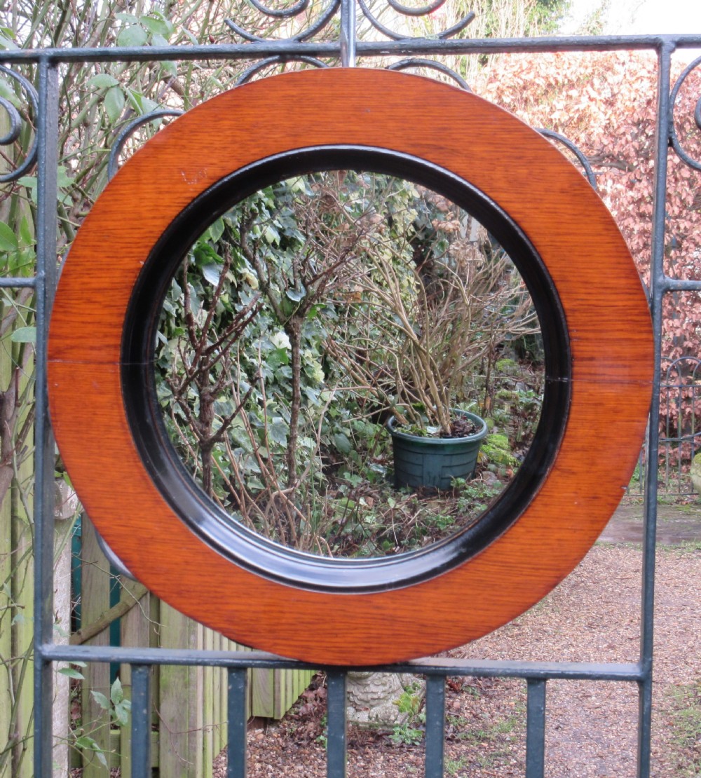 VICTORIAN OAK CIRCULAR WALL MIRROR