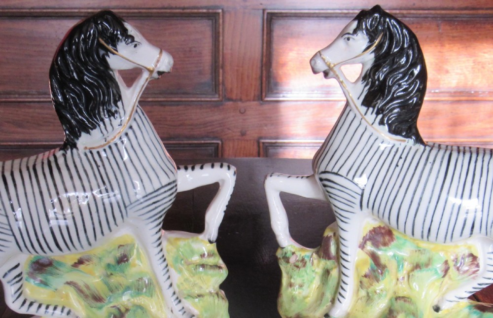 GOOD PAIR OF STAFFORDSHIRE ZEBRAS c1860 View II