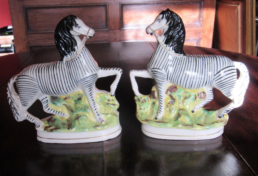 GOOD PAIR OF STAFFORDSHIRE ZEBRAS c1860 View IX