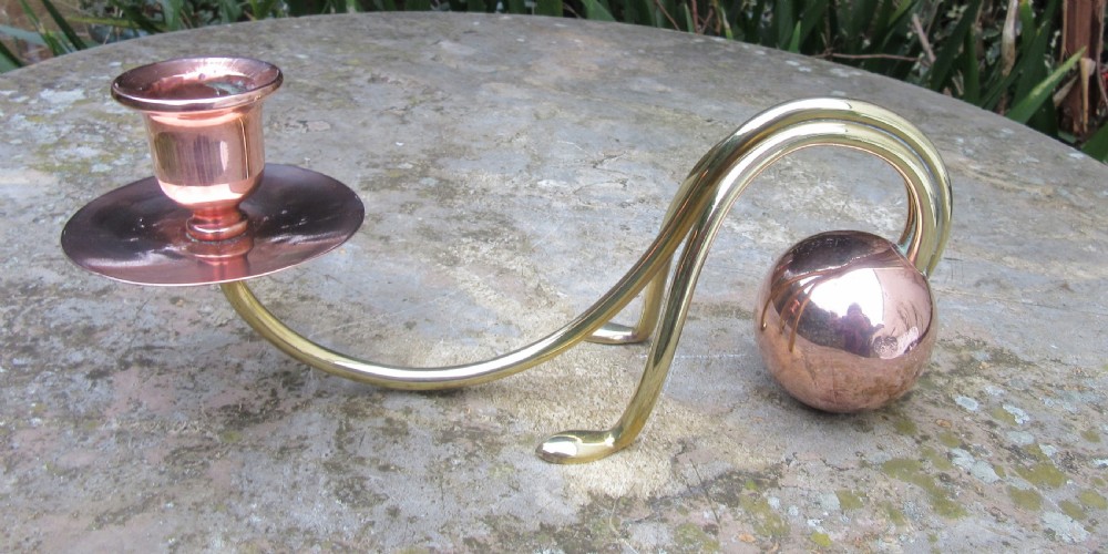 JUGENDSTIL BRASS & COPPER CANTILEVER CARL DEFFNER CANDLESTICK  View II