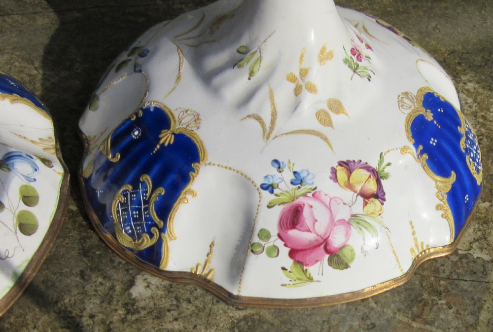 FINE PAIR OF BILSTON ENAMEL CANDLESTICKS c1780 View IV