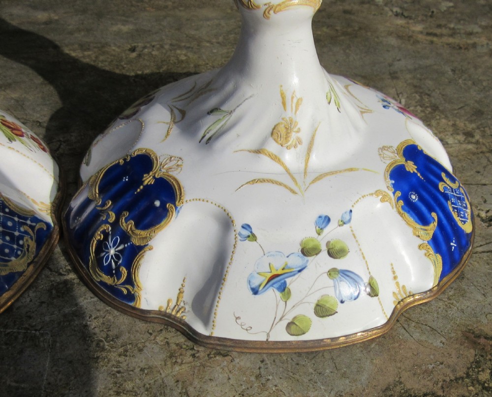 FINE PAIR OF BILSTON ENAMEL CANDLESTICKS c1780 View VI