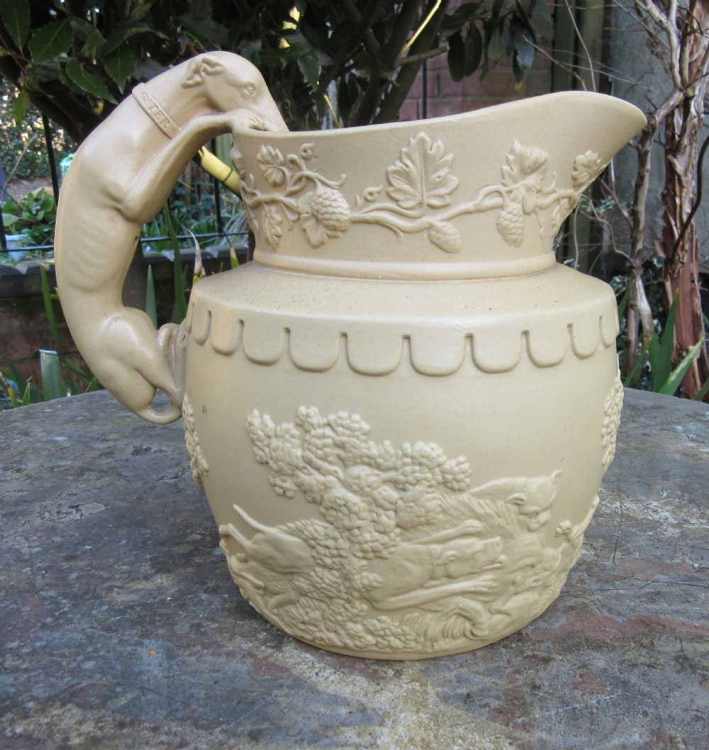 RARE J.D. BAGSTER STONEWARE GREYHOUND BEER JUG c1820