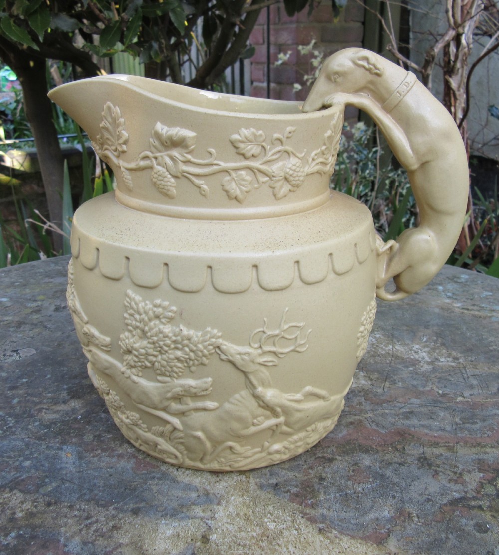 RARE J.D. BAGSTER STONEWARE GREYHOUND BEER JUG c1820 View IV