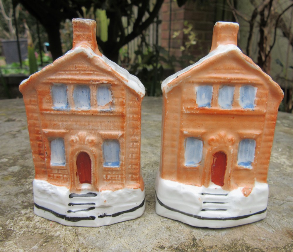 PAIR OF VICTORIAN STAFFORDSHIRE COTTAGE MONEY BOXES c1880 View III