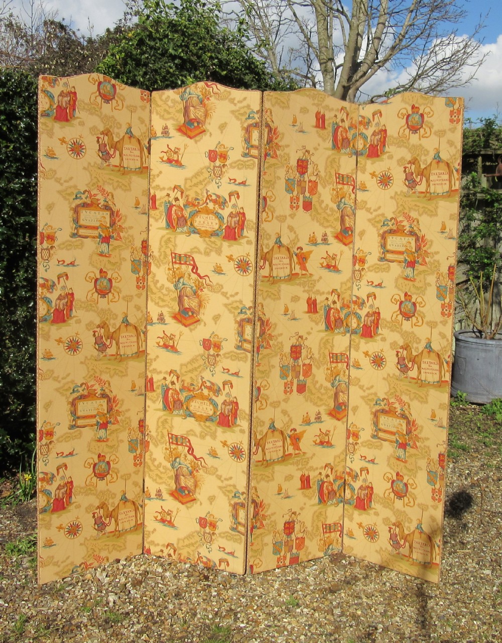 DECORATIVE FOUR FOLD SCREEN c1920