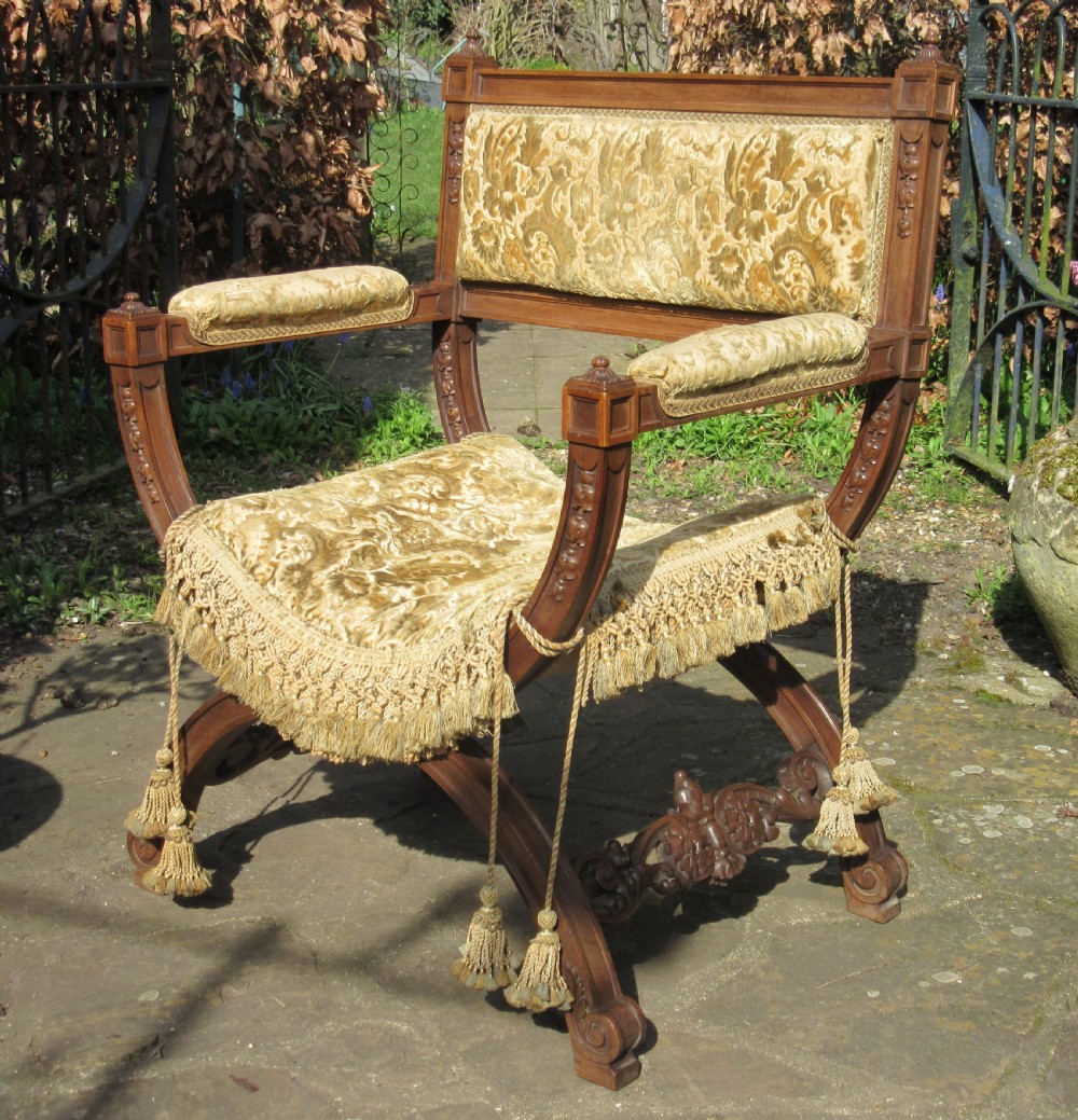 ITALIAN WALNUT X FRAME CHAIR c1880