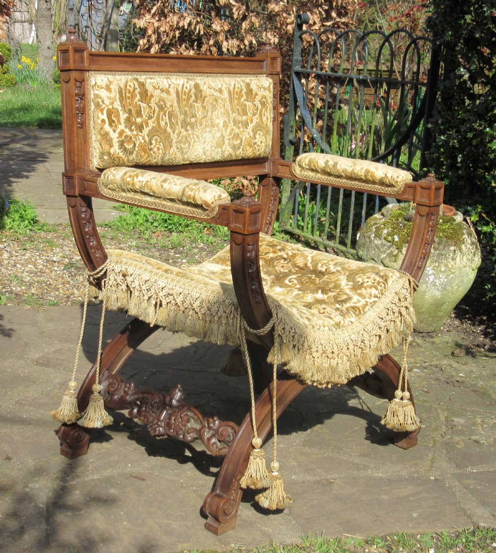 ITALIAN WALNUT X FRAME CHAIR c1880 View II