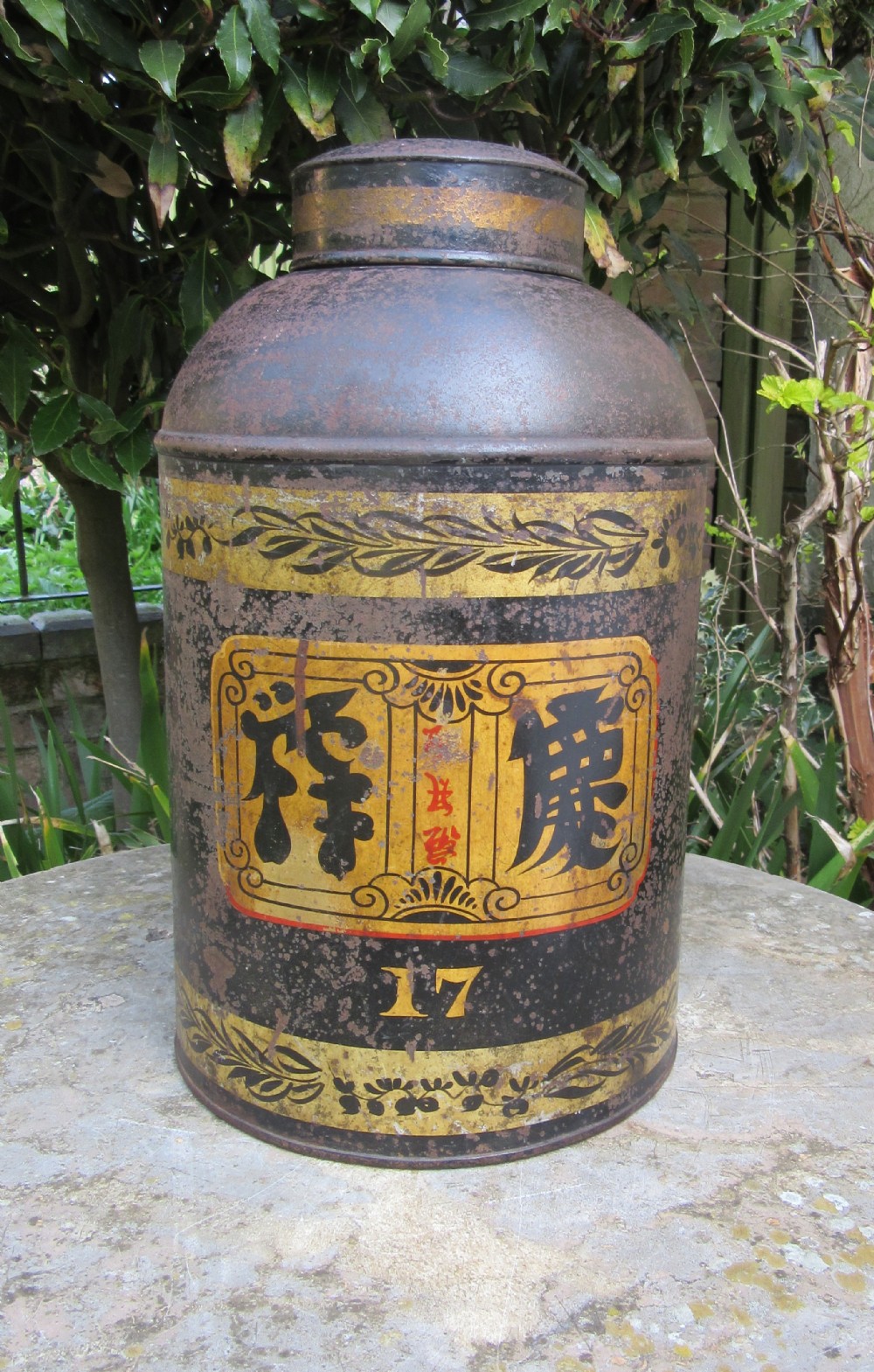 DECORATED TOLEWARE TEA TIN c1880