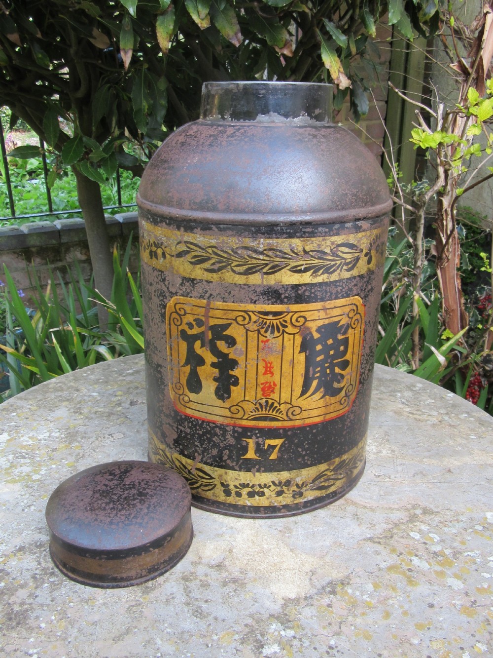 DECORATED TOLEWARE TEA TIN c1880 View II