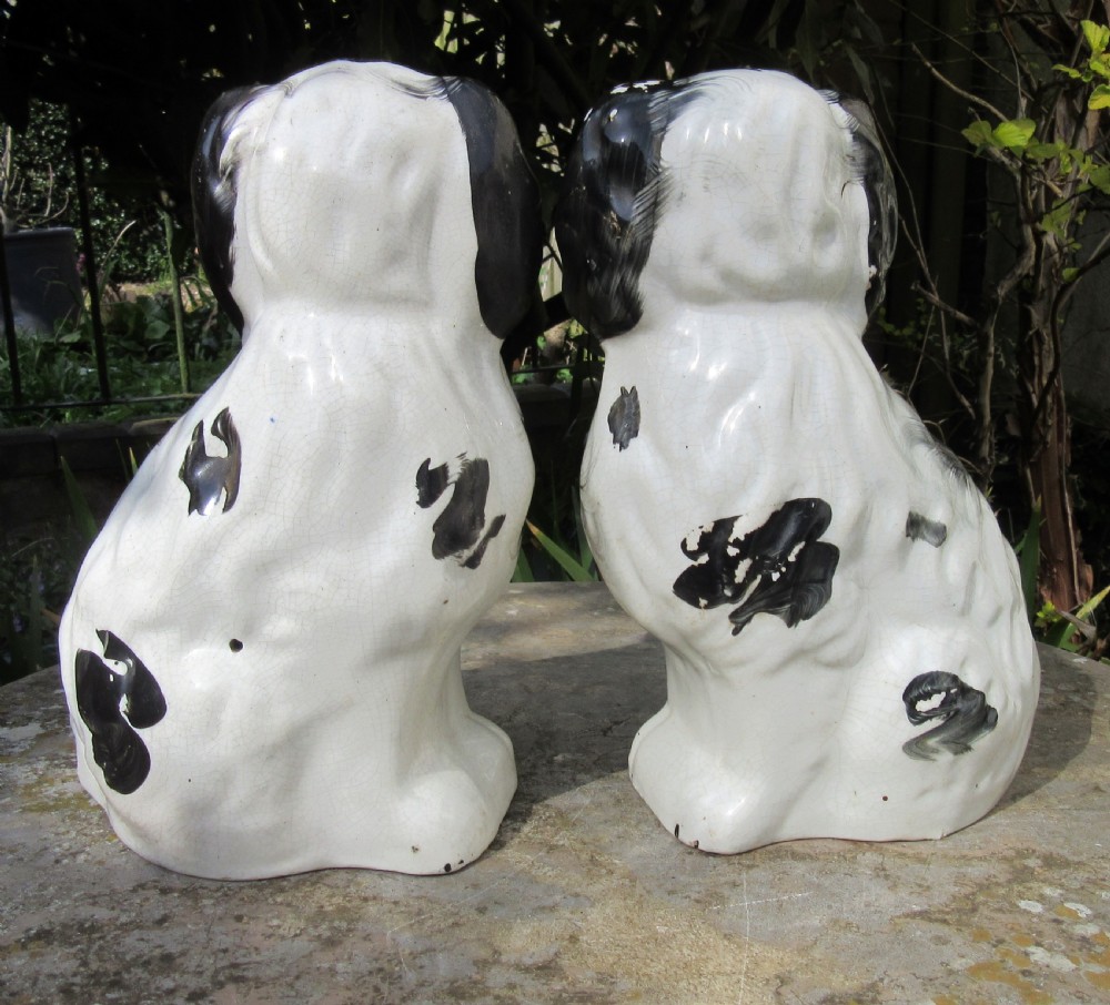 LARGE PAIR OF VICTORIAN STAFFORDSHIRE BLACK & WHITE DOGS  View III