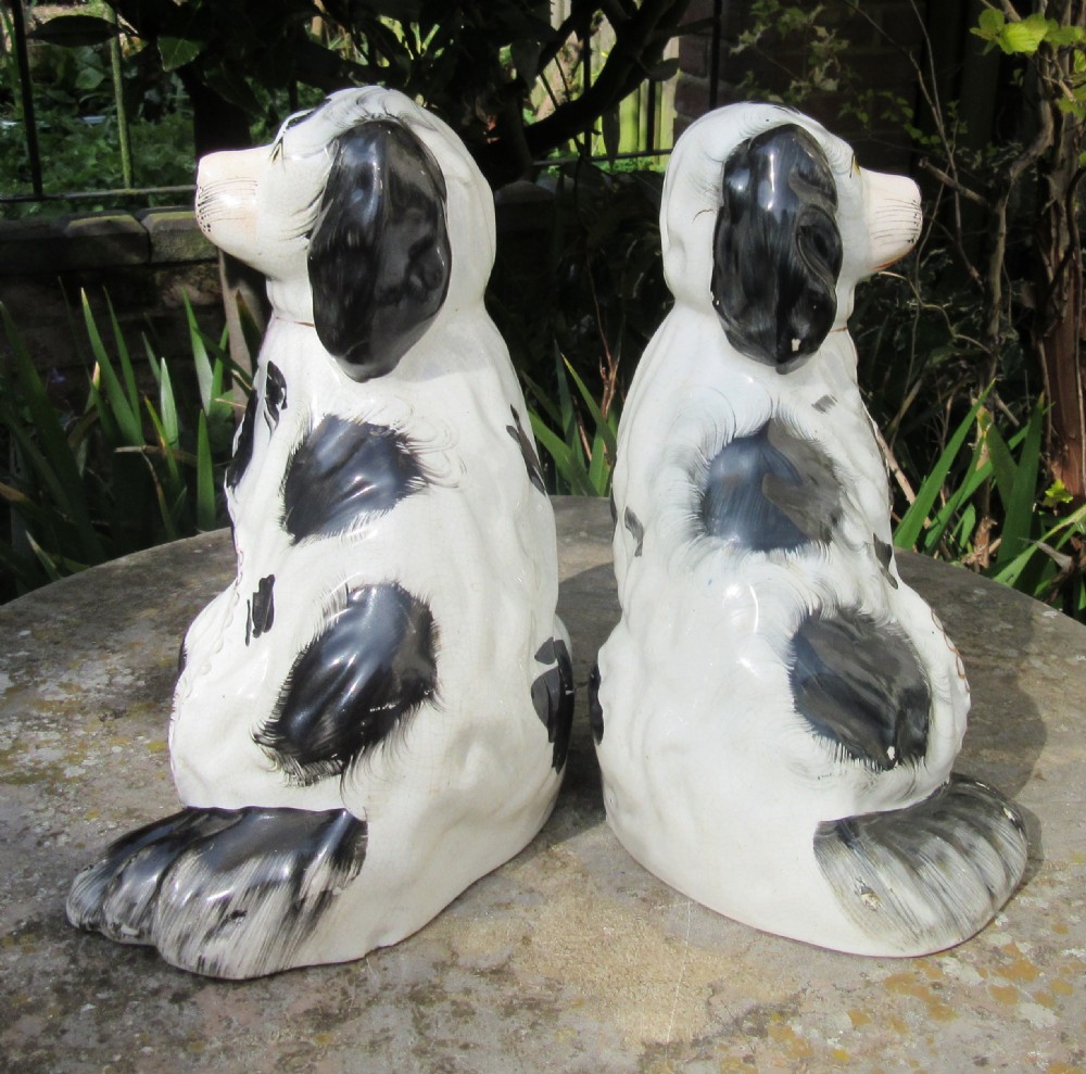 LARGE PAIR OF VICTORIAN STAFFORDSHIRE BLACK & WHITE DOGS  View V