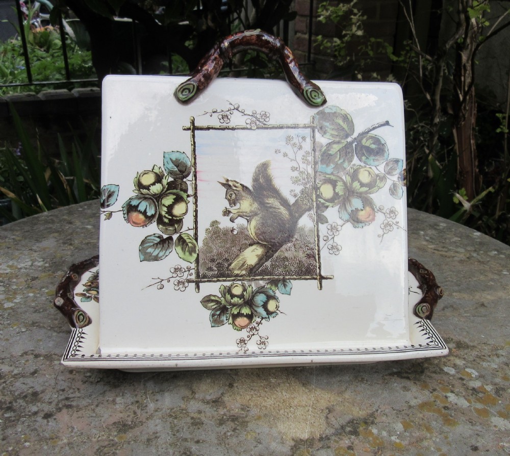 UNUSUAL BURGESS & LEIGH SQUIRREL CHEESE DISH c1880 View II