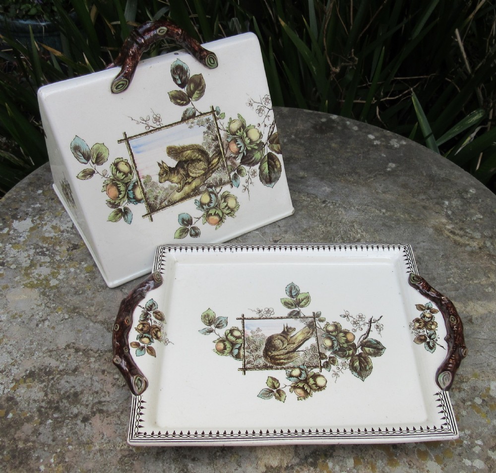 UNUSUAL BURGESS & LEIGH SQUIRREL CHEESE DISH c1880 View V
