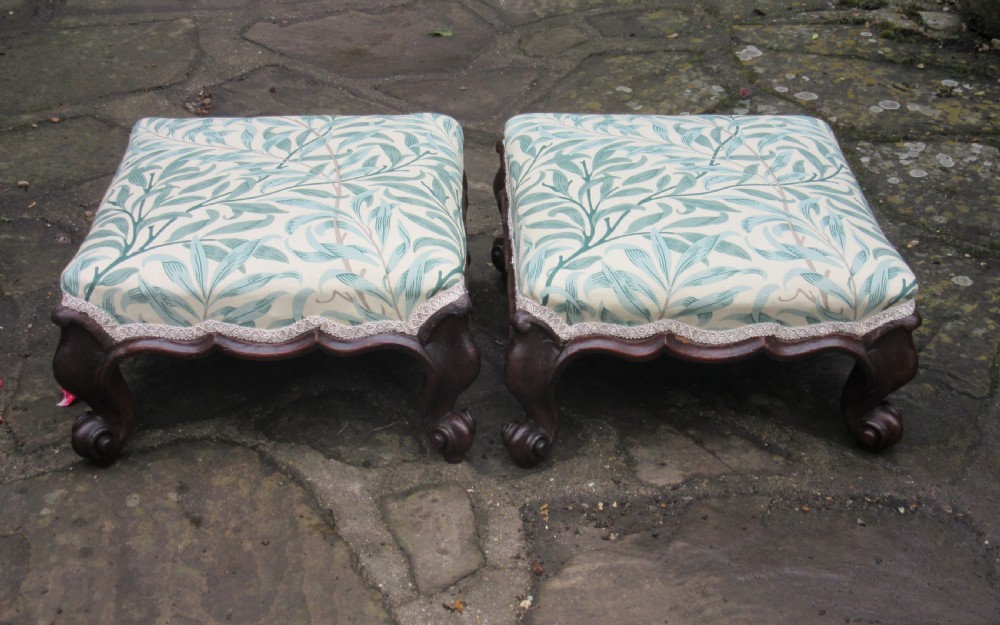 FINE PAIR OF ANTIQUE MAHOGANY FOOTSTOOLS c1860