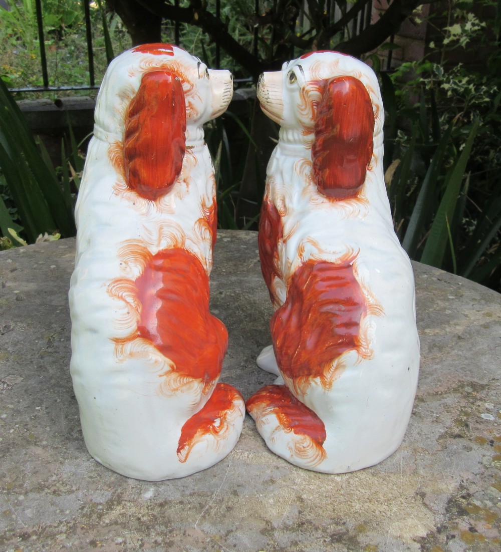 GOOD PAIR OF VICTORIAN RED & WHITE STAFFORDSHIRE DOGS c1860 View III