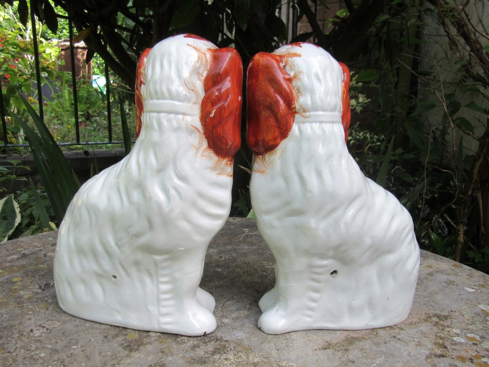 GOOD PAIR OF VICTORIAN RED & WHITE STAFFORDSHIRE DOGS c1860 View IV