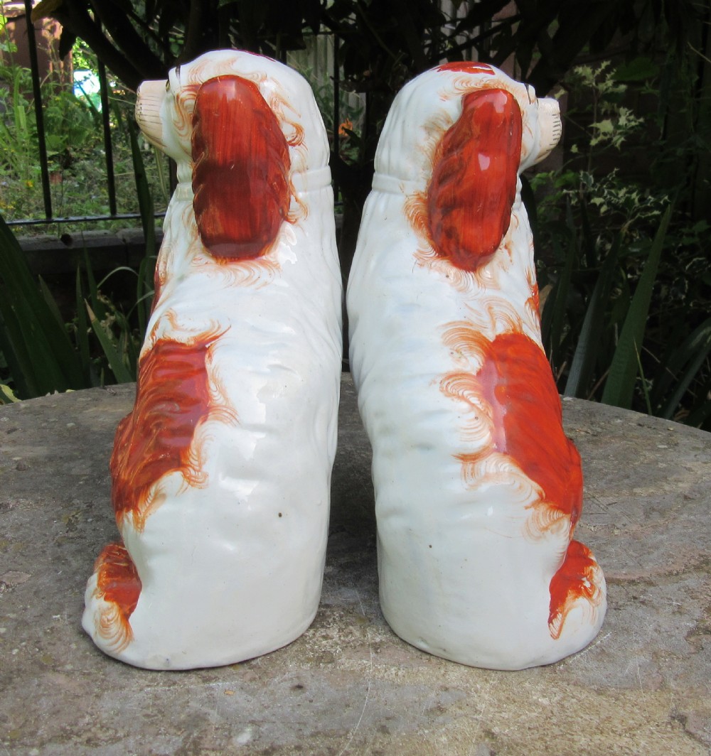 GOOD PAIR OF VICTORIAN RED & WHITE STAFFORDSHIRE DOGS c1860 View V