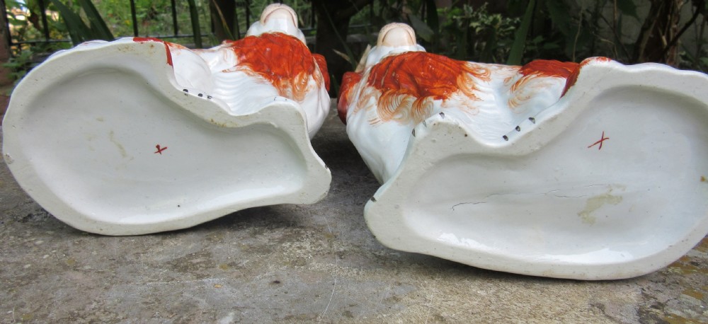 GOOD PAIR OF VICTORIAN RED & WHITE STAFFORDSHIRE DOGS c1860 View VI