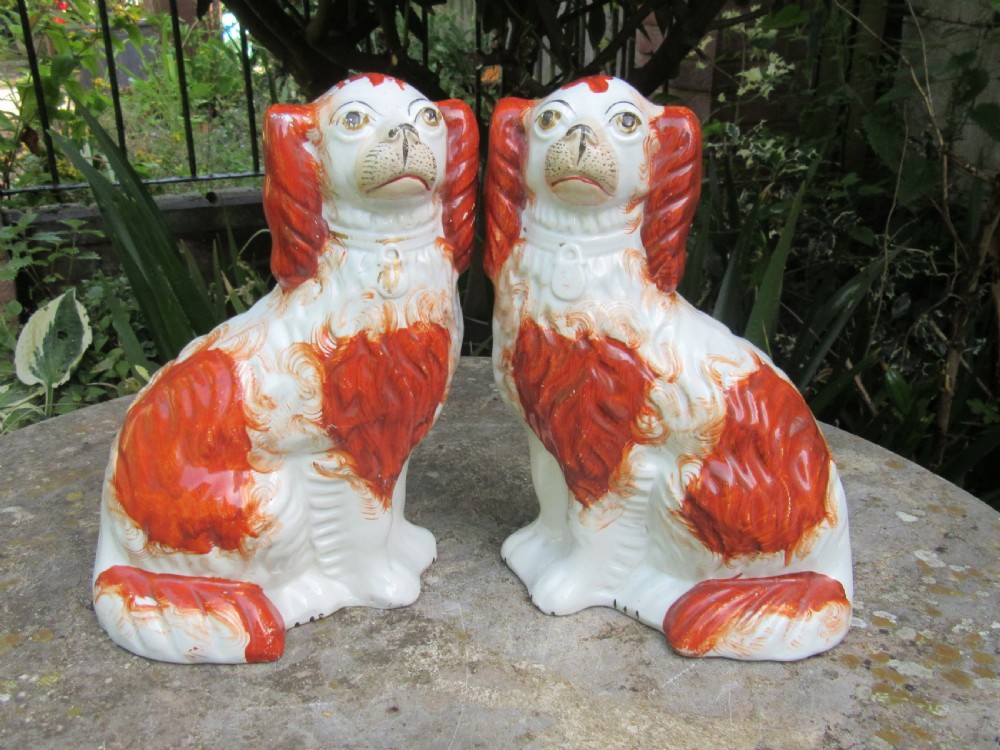 GOOD PAIR OF VICTORIAN RED & WHITE STAFFORDSHIRE DOGS c1860 View VII