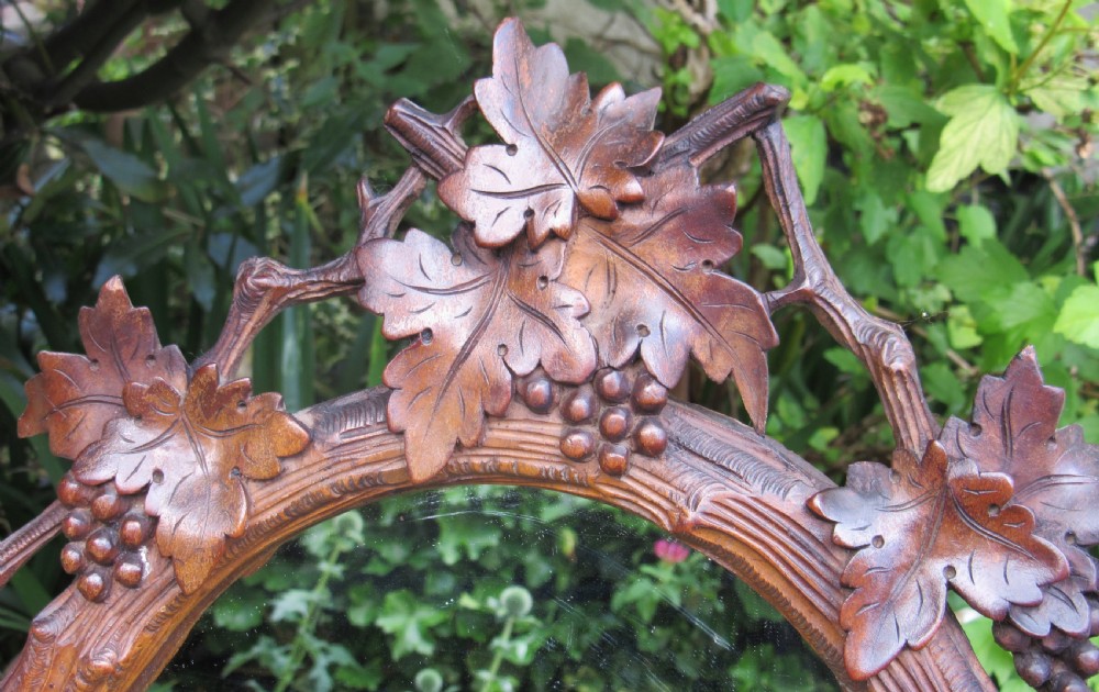 SMALL VICTORIAN CARVED WOOD BLACK FOREST HANGING MIRROR c1900 View II