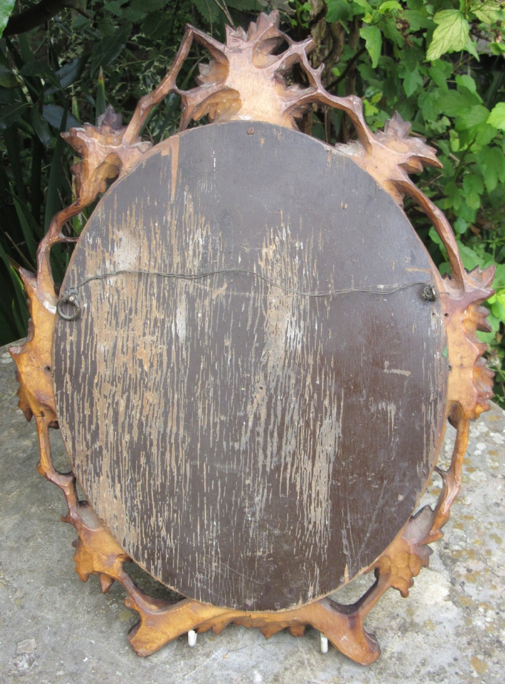SMALL VICTORIAN CARVED WOOD BLACK FOREST HANGING MIRROR c1900 View III