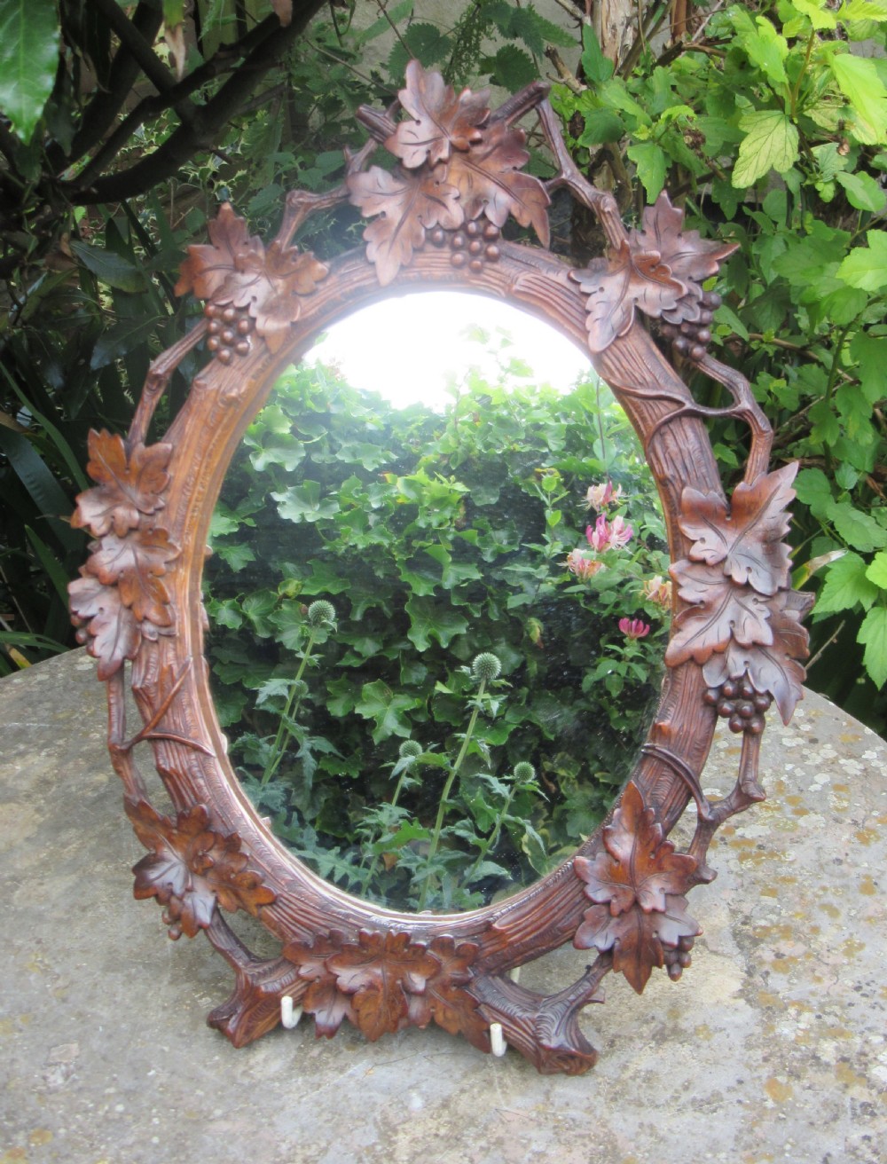 SMALL VICTORIAN CARVED WOOD BLACK FOREST HANGING MIRROR c1900 View IV