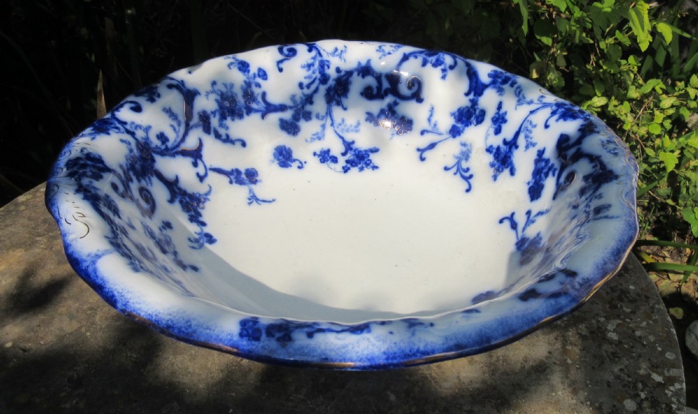 FINE RIDGWAYS GAINSBOROUGH FLOW BLUE JUG & BASIN c1910 View II