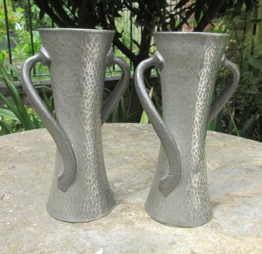 PAIR OF ART NOUVEAU PEWTER VASES No 030 FOR LIBERTY & Co  c1910