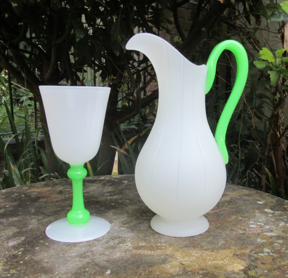 VICTORIAN OPALINE GLASS JUG & GOBLET