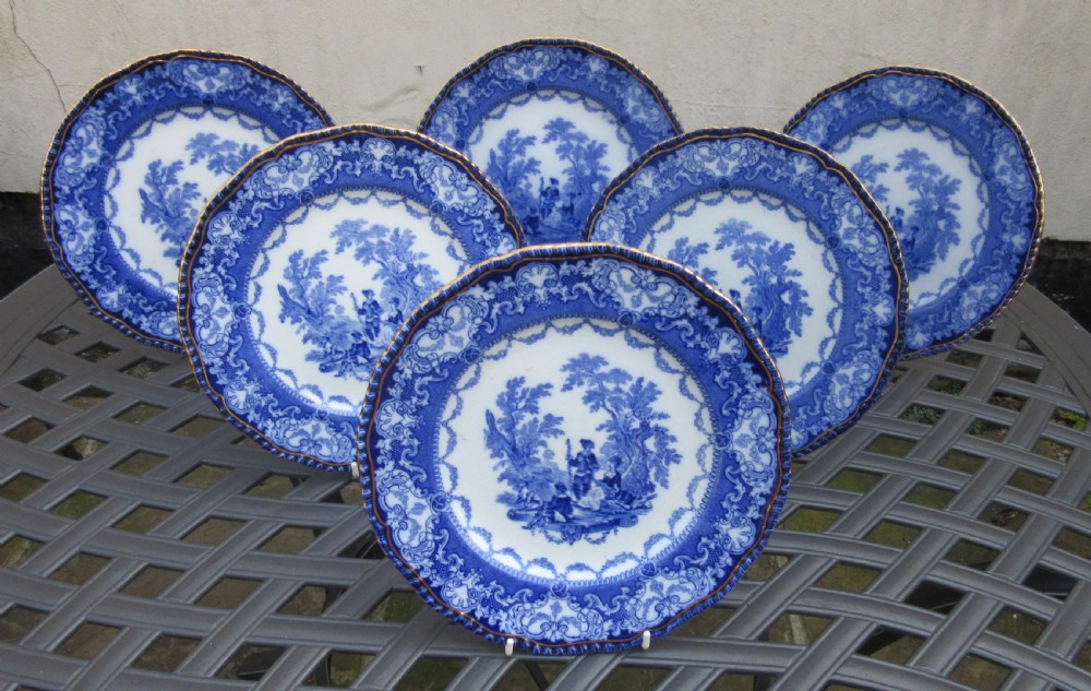DOULTON WATTEAU FLOW BLUE DINNER SERVICE c1890 View II