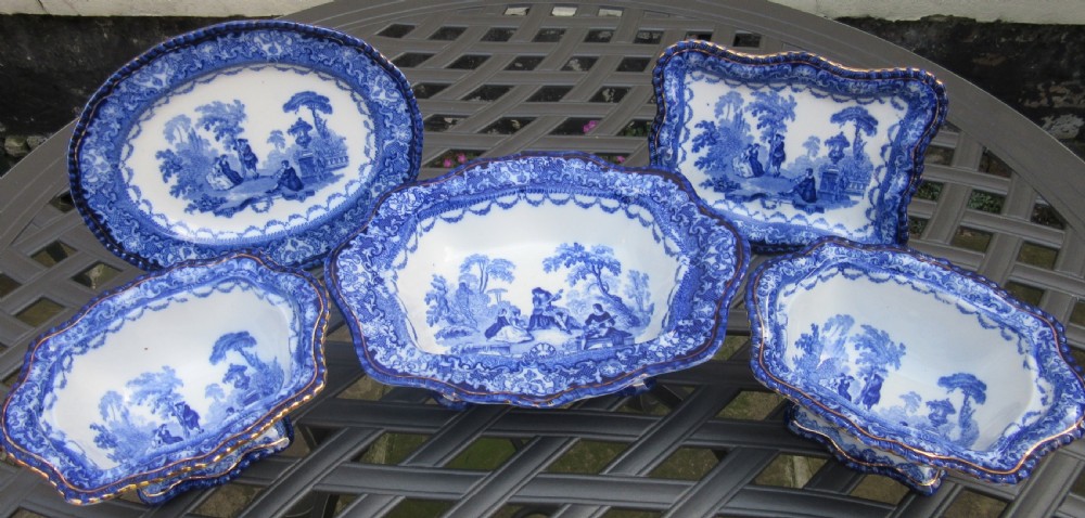 DOULTON WATTEAU FLOW BLUE DINNER SERVICE c1890 View IV