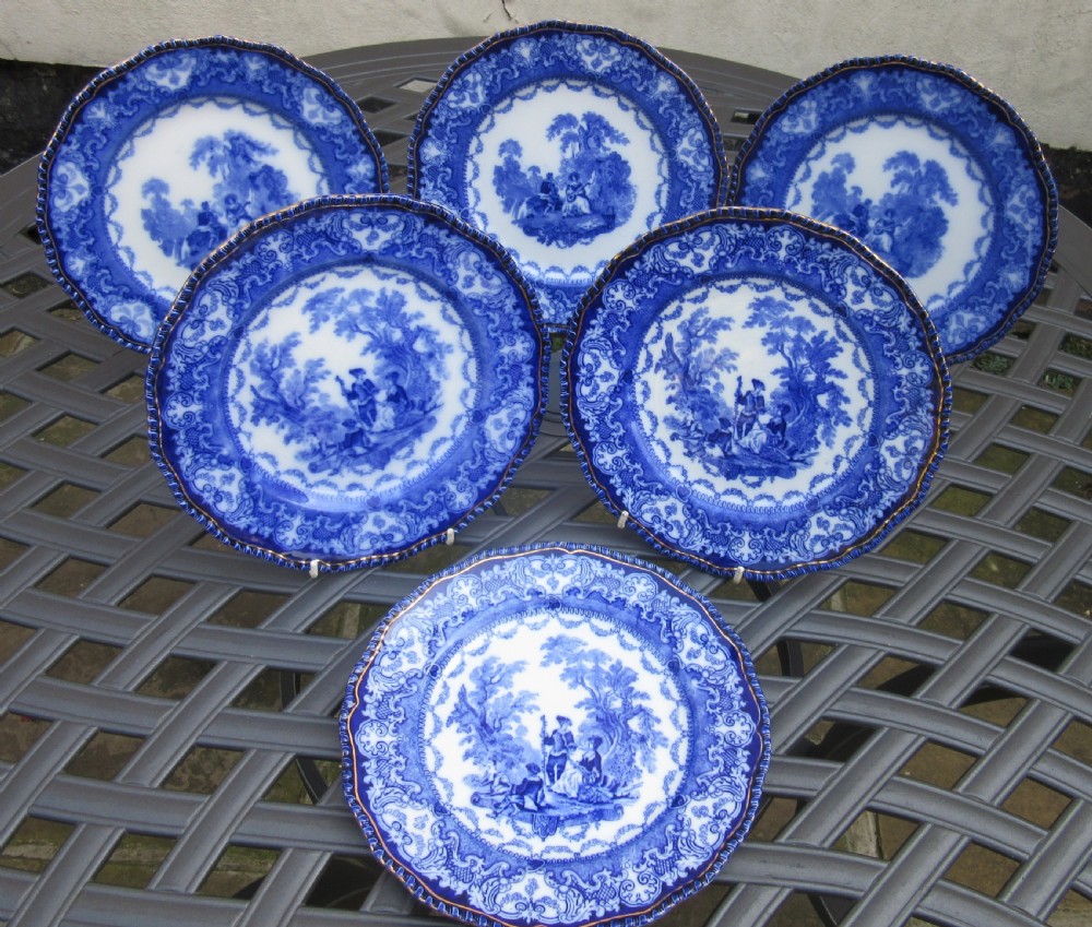 DOULTON WATTEAU FLOW BLUE DINNER SERVICE c1890 View V